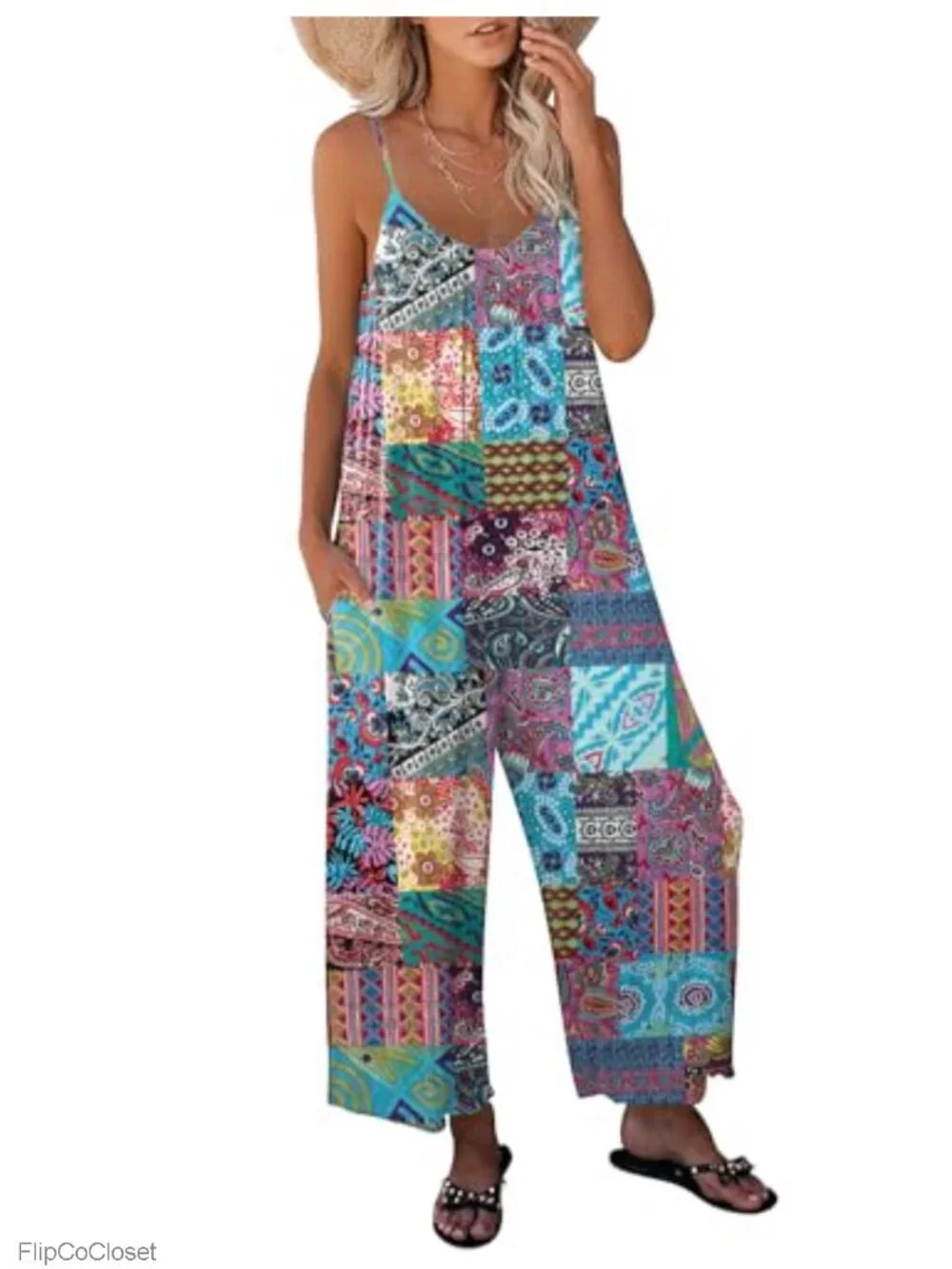 Women's Loose Sleeveless Rayon Jumpsuit with Pockets